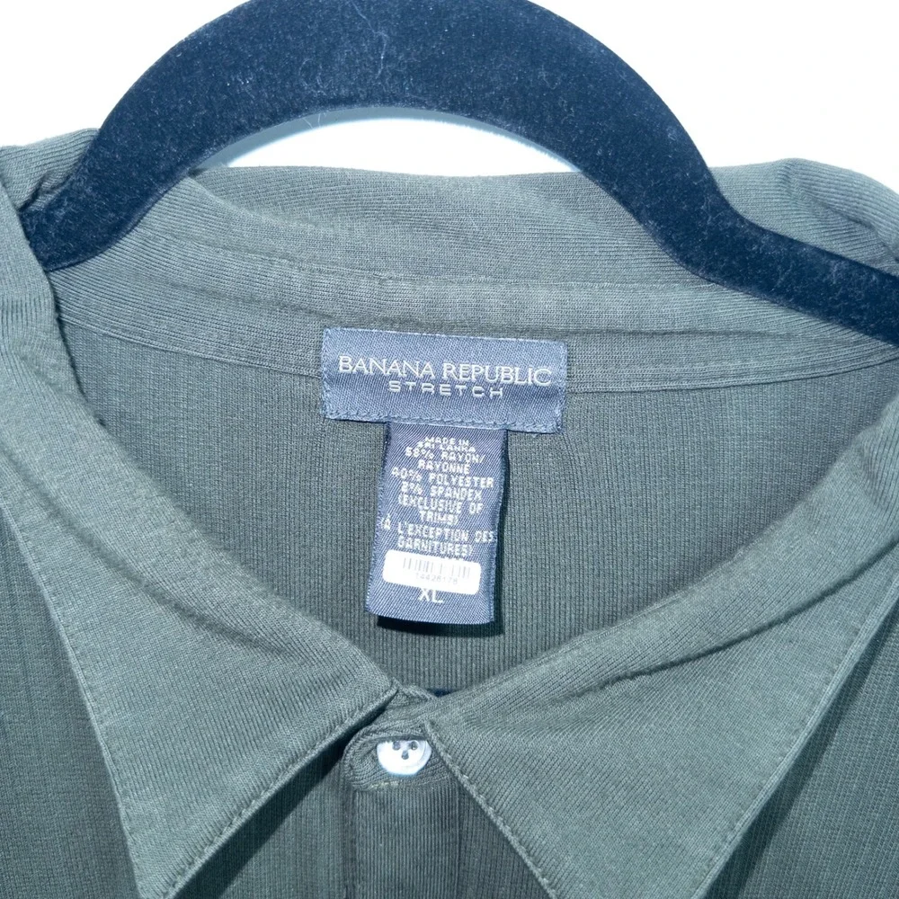 Banana Republic Olive Green Stretch Ribbed Collared‎ Shirt Size XL